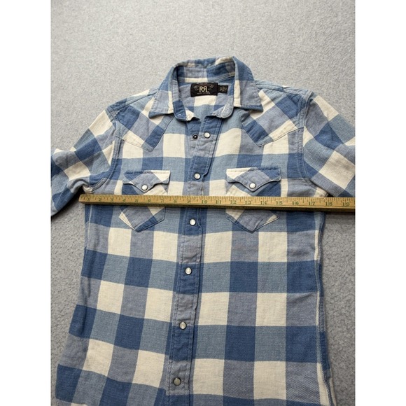 RRL‎ Ralph Lauren Shirt Womens XS Blue Buffalo Check Western Pearl Snap Plaid - Picture 7 of 16